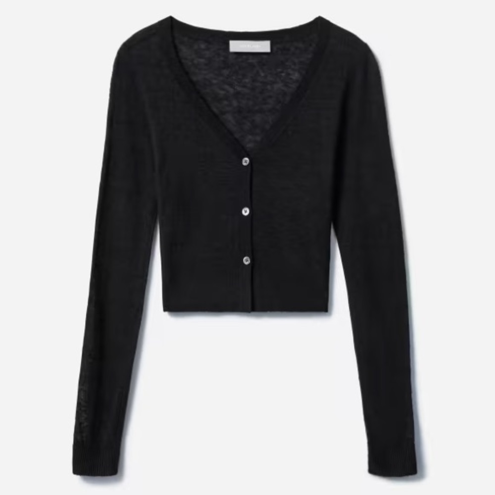 EVERLANE The Featherweight Alpaca Cardigan Heathered Black Button Up NEW - Picture 7 of 7